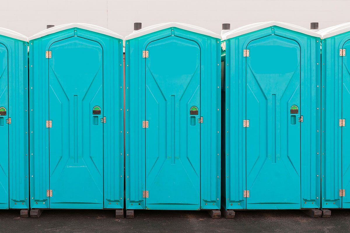 Industrial portable restroom units at a plant in Cambridge, Maryland